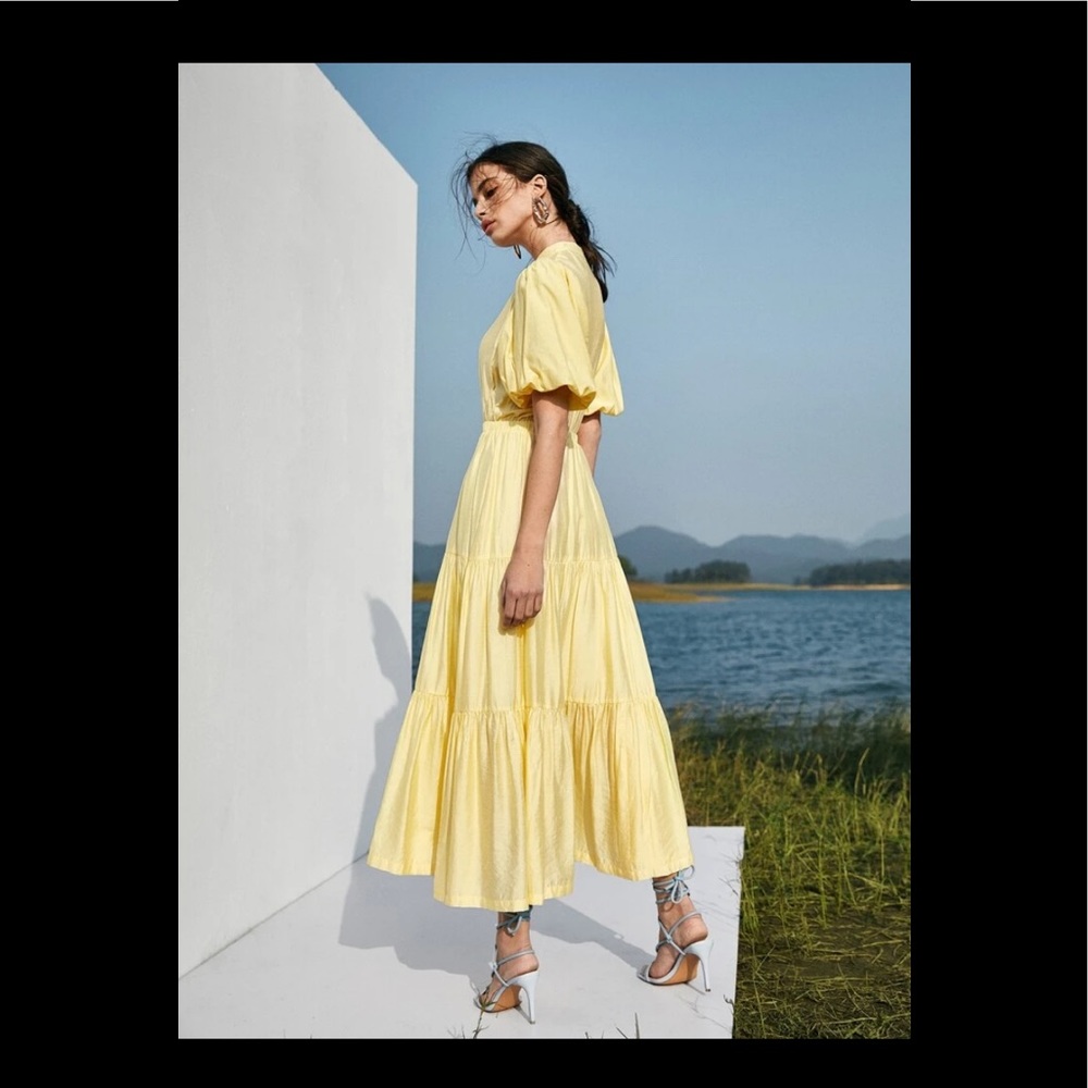 Pale Yellow Flounce hem dress maxi - Picture 4 of 7